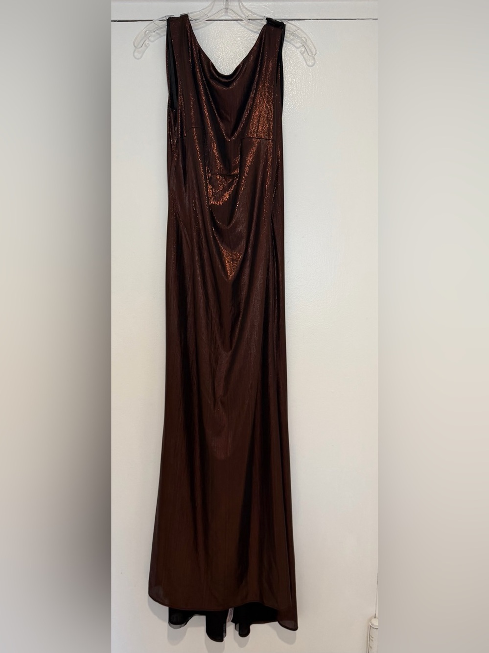Mac Duggal Metallic Brown Backless Evening Gown